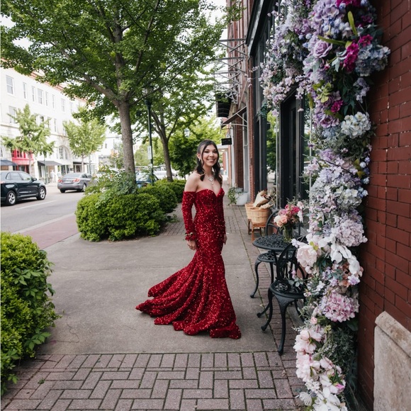 Sherri Hill 55345 Corset Sequin Prom Dress Red - Picture 5 of 6